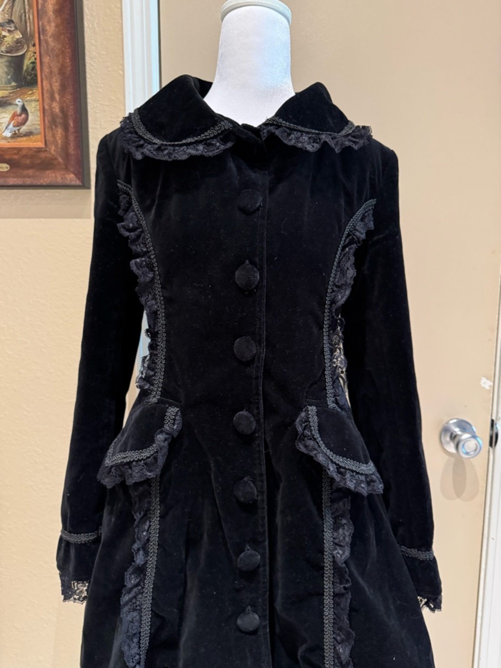 Spin Doctor Black Velvet Lace-Trimmed Goth Steampunk Victorian Coat - Picture 4 of 16